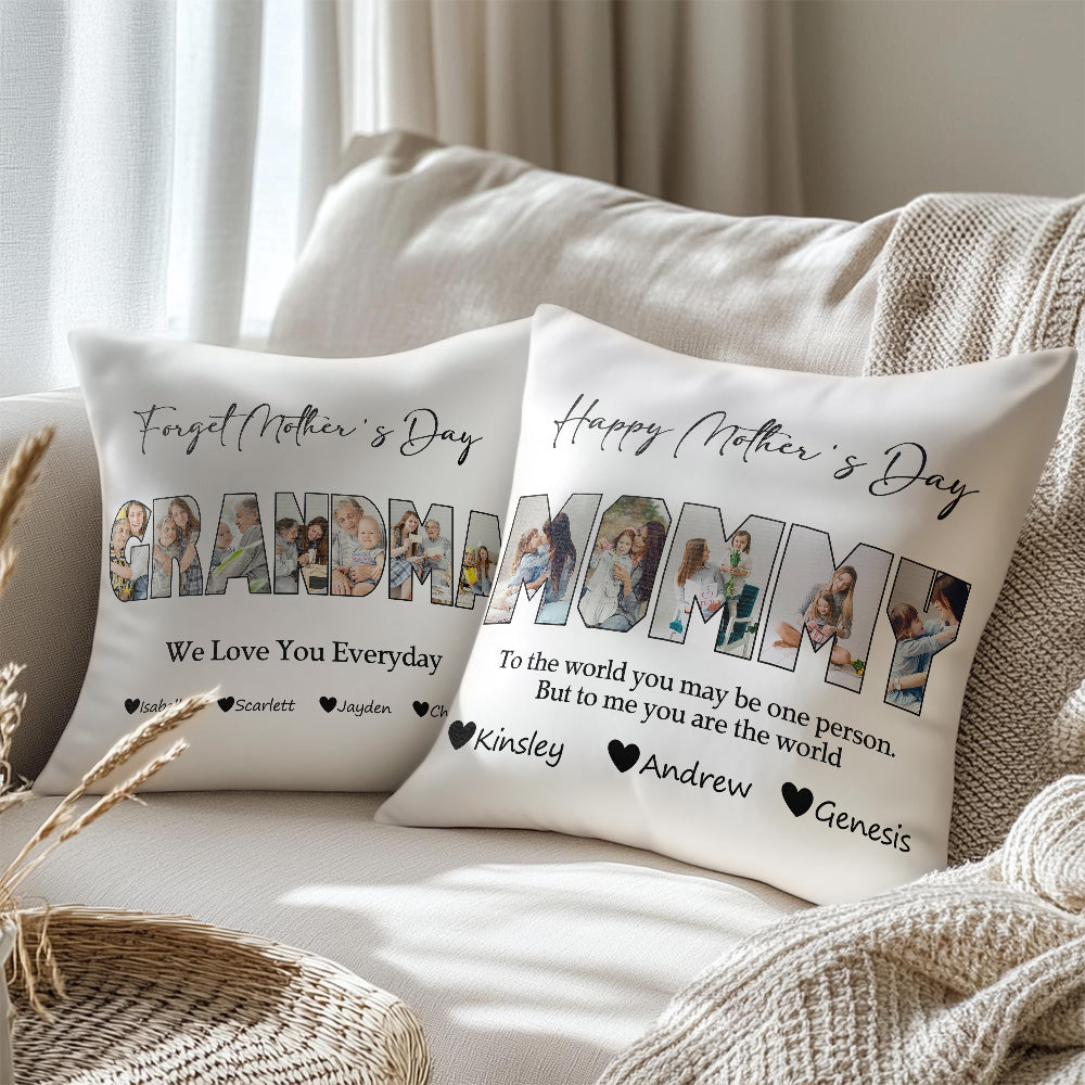 Fotos Personalizadas Título Diseño Funda de Almohada con 1-10 Nombres Día de la Madre Apreciación Housewarming Regalo para la abuela mamá