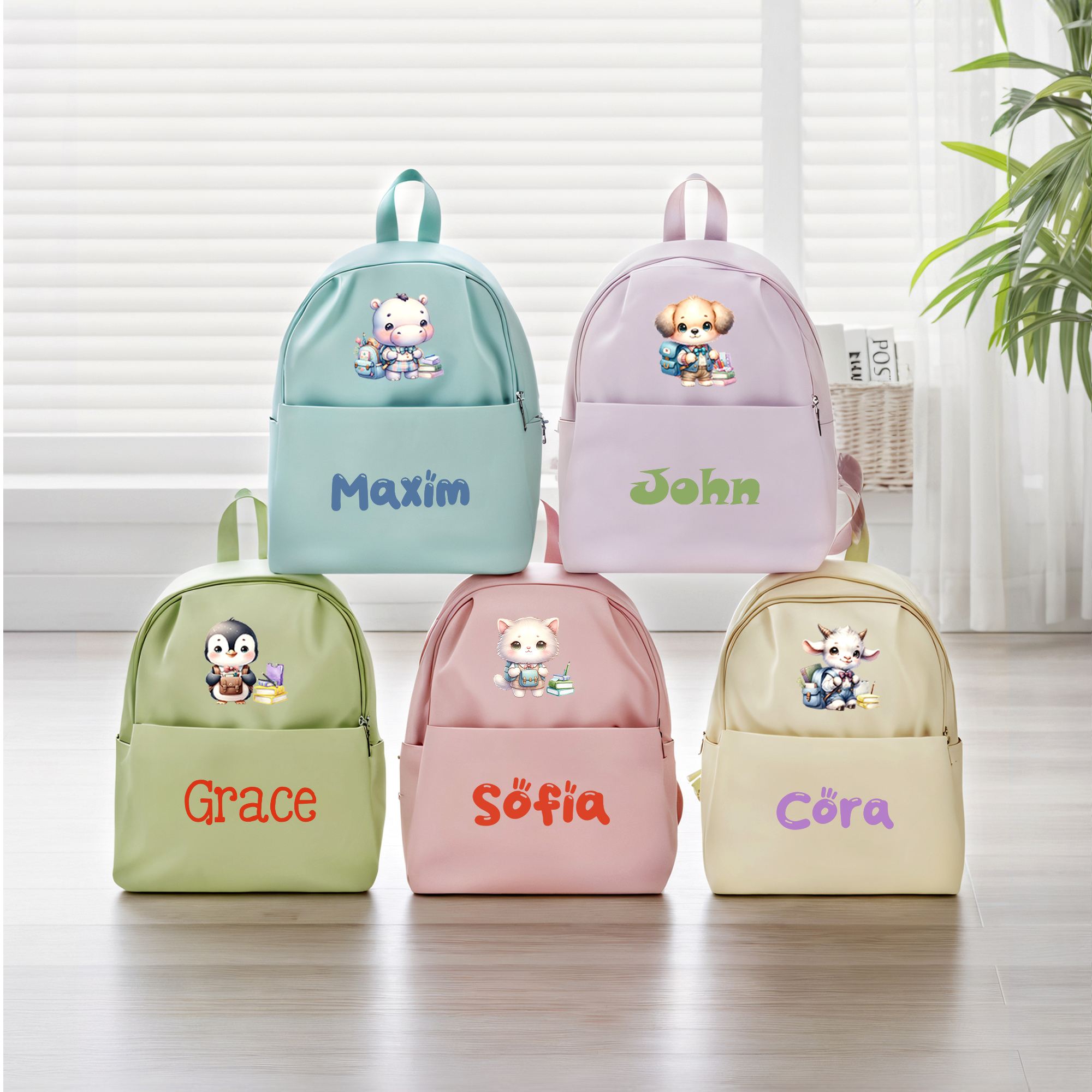 Mochila escolar personalizada de animales de dibujos animados con múltiples compartimentos y nombre Regalo de vuelta al cole para niños y niñas