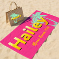 Personalizada Palm Gradiente Nombre Bolsa de Yute Toalla de Playa de Secado Rápido Suave Sobredimensionada con Texto Vacaciones de Verano Fiesta en la Playa Regalo de Cumpleaños para Mujer