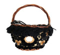 Women's Beige Straw Snakeskin Pom Crystal Agnese Bag
