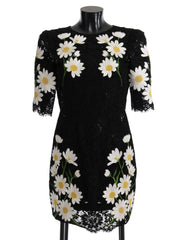 Women's Black Floral Lace Chamomile Sicily Dress Cotton