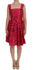 Women's Pink Patterned A-Line Above Knees Dress Polyester
