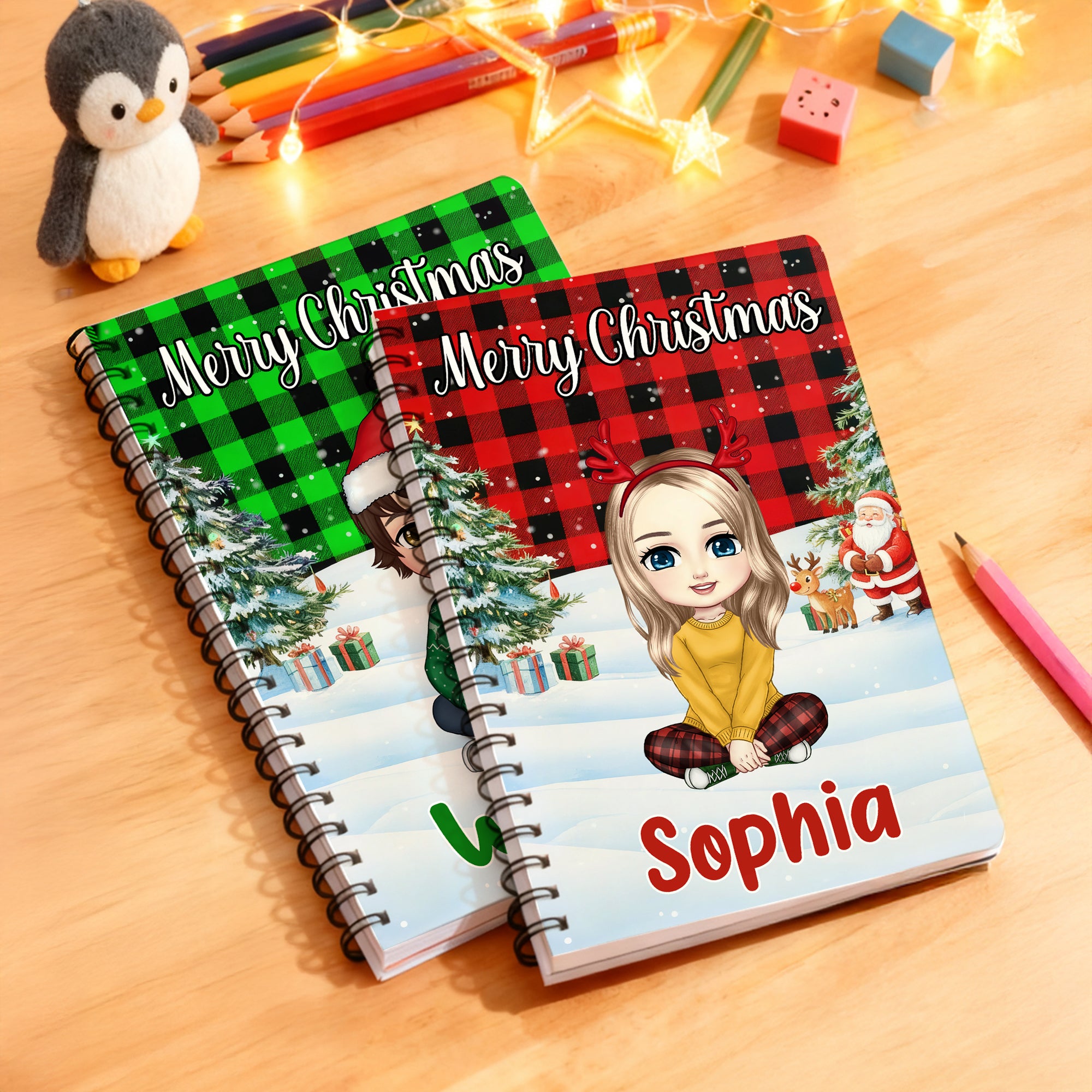 Cuaderno de espiral A5 personalizado con el nombre de un personaje de dibujos animados de Navidad Regalo de Navidad para estudiantes y niños