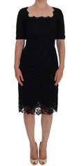 Women's Black Floral Ricamo Sheath Dress Cotton