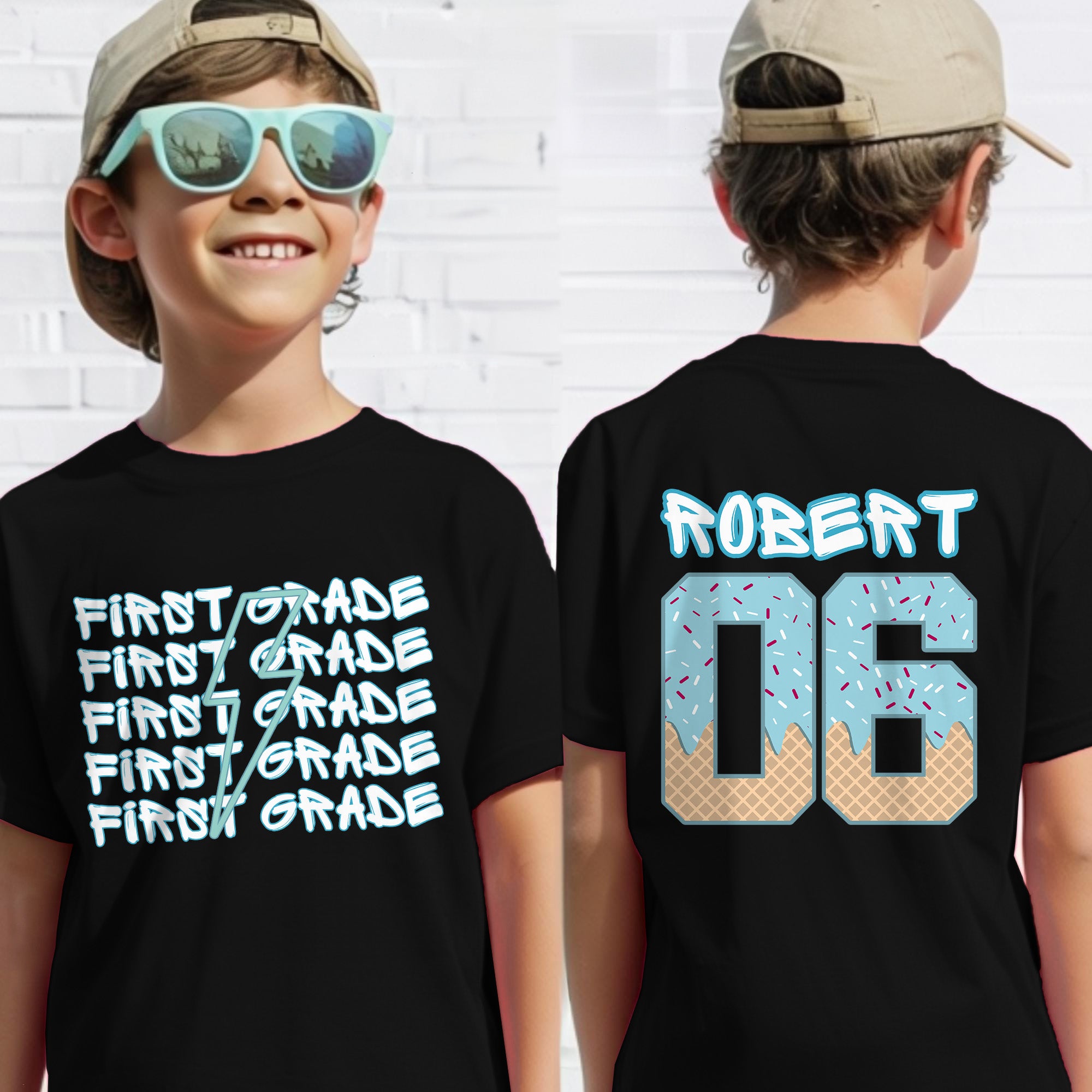 Camiseta infantil personalizada Lightning Grade 100% algodón con nombre y número Regalo de cumpleaños de vuelta al cole para niños amantes del béisbol