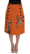 Women's Orange Wool Crystal Sequin Appliques Skirt Virgin