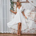 Bridal Wedding Dress White Asymmetrical V-Neck A-line
