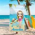 Toalla de playa sobredimensionada de secado rápido personalizada con personaje de dibujos animados, nombre e inicial de sombrero de paja Regalo de verano para familiares y amigos