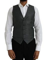 Men's Gray Wool Formal Dress Waistcoat Vest Virgin Silk