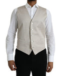 Men's Off White Cotton Waistcoat Dress Formal Vest Silk Polyester