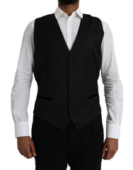 Men's Black Silk Waistcoat Dress Formal Vest Wool Polyester Cotton