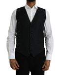 Men's Black Wool Waistcoat Dress Formal Vest Silk Polyester