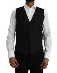 Men's Black Wool Waistcoat Dress Formal Vest Silk Polyester