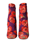 Women's Purple Floral Jersey Stretch Boots Shoes Fabric