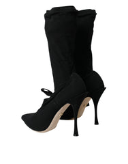Women's Lace-Up Stiletto Heeled Boot Black Fabric