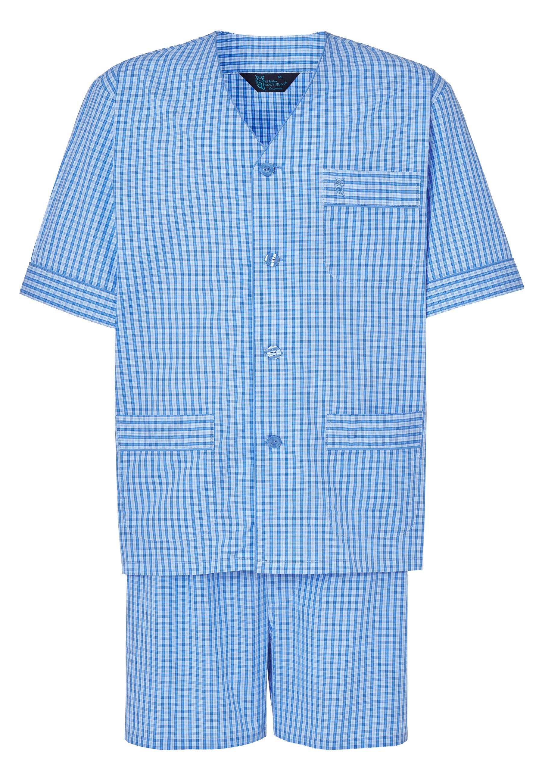 Pijama Hombre Verano Corto Judo Algodón Popelín Cuadros - Azul 4536_36