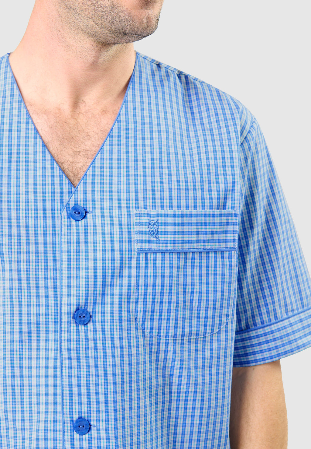 Pijama Hombre Verano Corto Judo Algodón Popelín Cuadros - Azul 4536_36