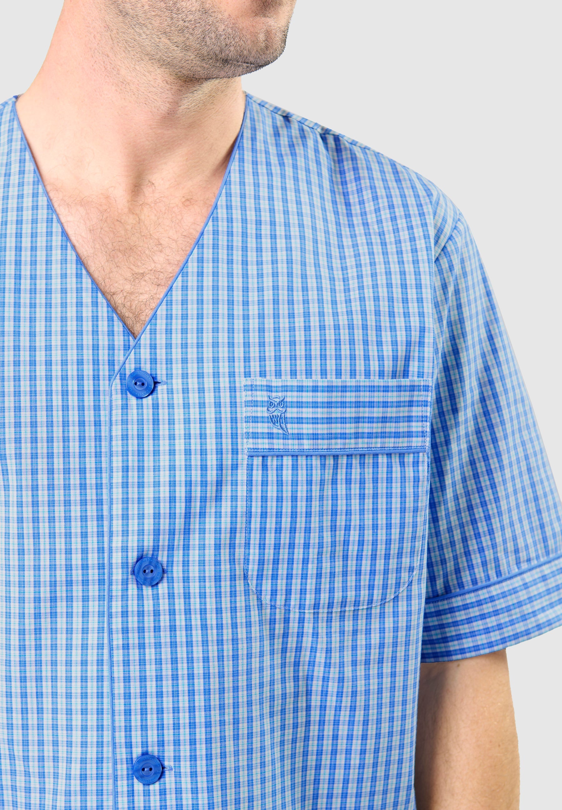 Pijama Hombre Verano Corto Judo Algodón Popelín Cuadros - Azul 4536_36