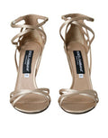 Women's Beige Leather Strappy Heels Sandals Shoes