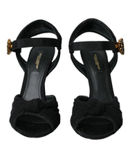 Women's Black Suede Embellished Heels Sandals Shoes Cotton Elastane Viscose