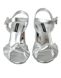 Women's Silver Lambskin Leather Heels Sandals Shoes