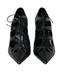 Women's Black Python Leather Mary Jane Pumps Shoes