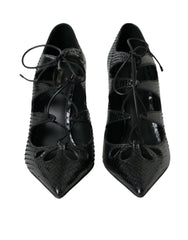 Women's Black Python Leather Mary Jane Pumps Shoes