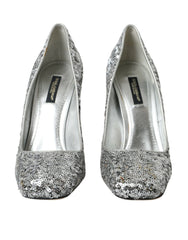 Women's Sequin-Embellished Heels Silver Polyester Leather
