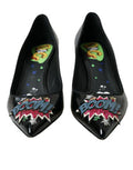 Women's Embroidered Patch Pump Black Leather