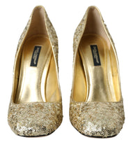 Women's Sequin-Embellished With Crystal Details Heel Gold Polyester Leather