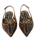 Women's Brown Leopard Exotic Skin Slingback Shoes Black And Python Leather