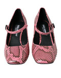 Women's Pink Python Leather Mary Jane Heels Shoes Skin