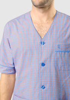 Pijama Hombre Verano Corto Judo Algodón Popelín Cuadros - Azul 4538_30