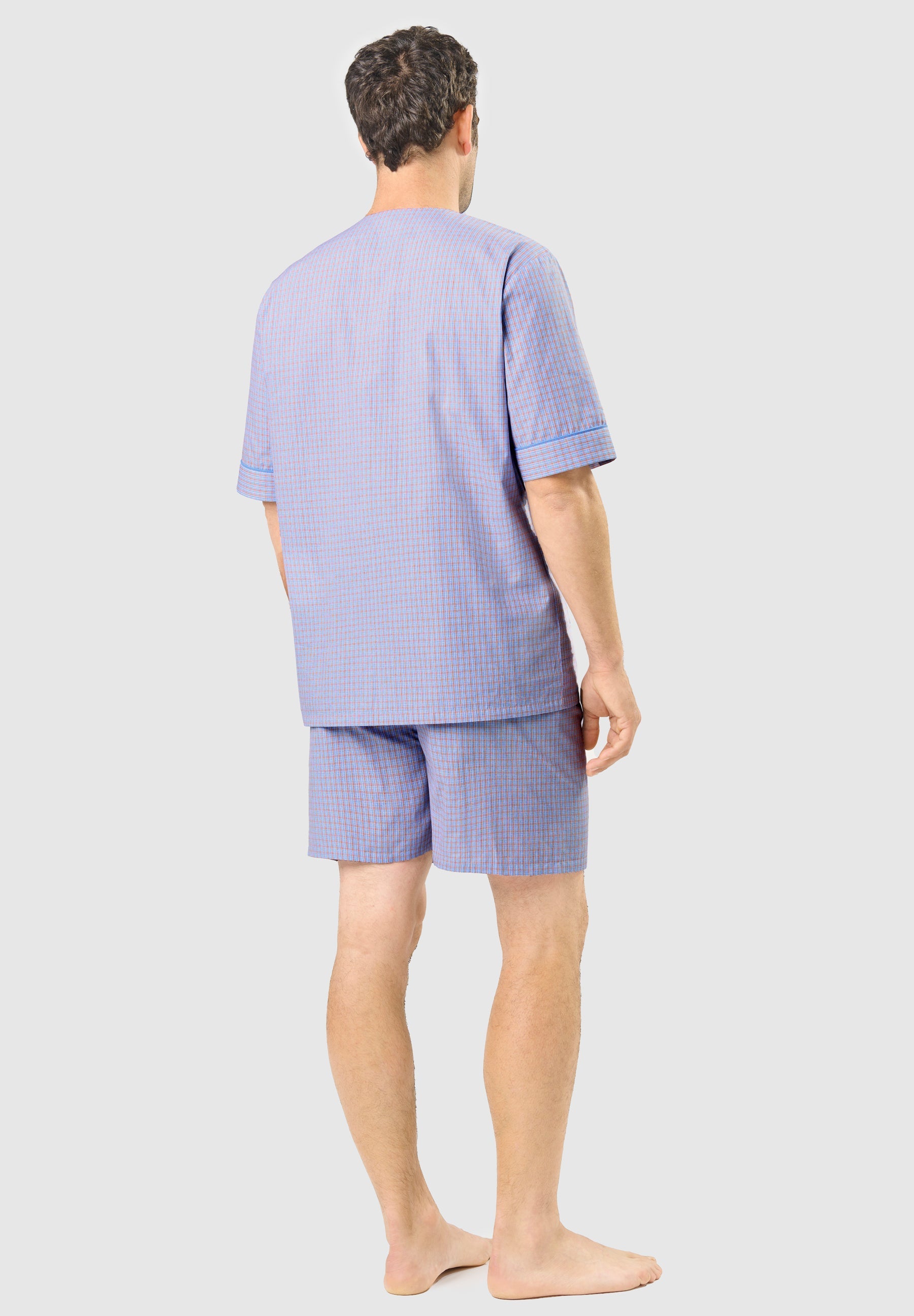 Pijama Hombre Verano Corto Judo Algodón Popelín Cuadros - Azul 4538_30