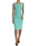 Women's Green Viscose Sleeveless Bodycon Midi Dress Acetate Elastane