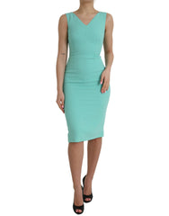 Women's Green Viscose Sleeveless Bodycon Midi Dress Acetate Elastane