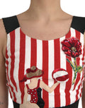 Women's Red White Floral Sleeveless Sheath Midi Dress And Cotton Elastane