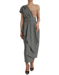 Women's Gray Beige Layered One Shoulder Maxi Dress