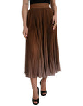 Women's Brown Polyester Pleated High Waist Midi Skirt