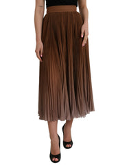 Women's Brown Polyester Pleated High Waist Midi Skirt