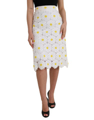 Women's White Floral Pencil Straight Lace Skirt Cotton Polyester Nylon