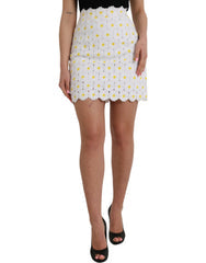 Women's White Floral A-Line Mini Skirt Cotton Polyester Nylon