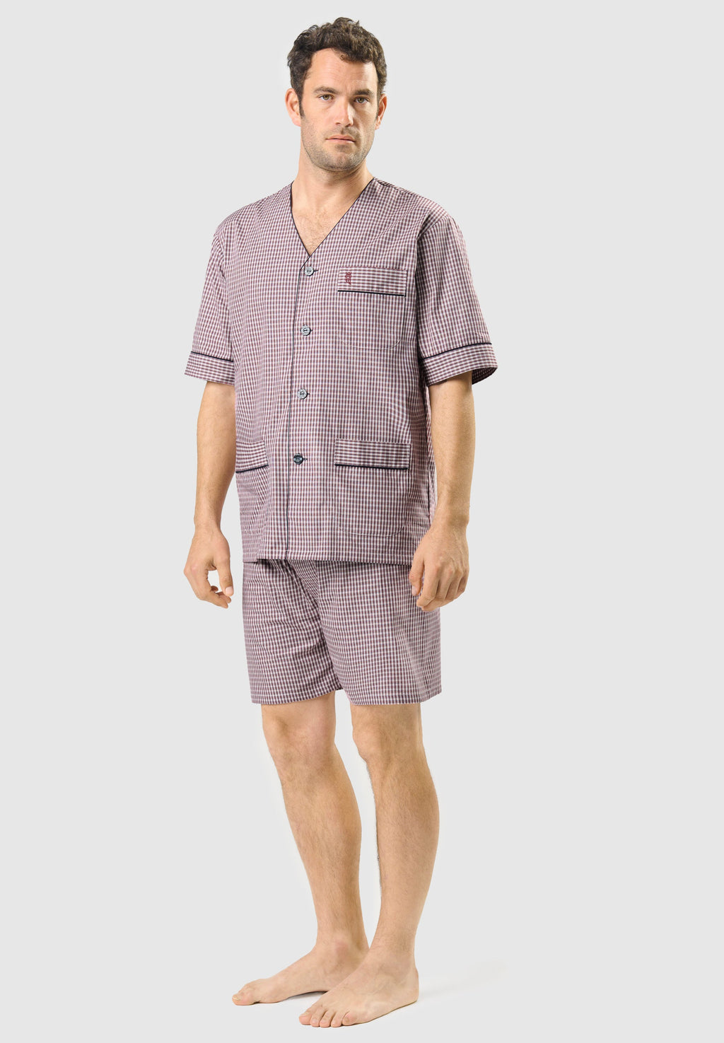 Pijama Hombre Verano Corto Judo Popelín Cuadros - Rojo 4541_30