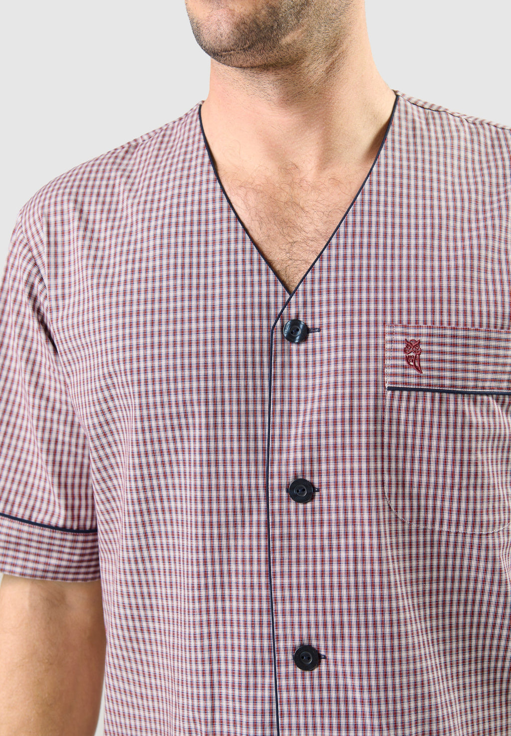 Pijama Hombre Verano Corto Judo Popelín Cuadros - Rojo 4541_30