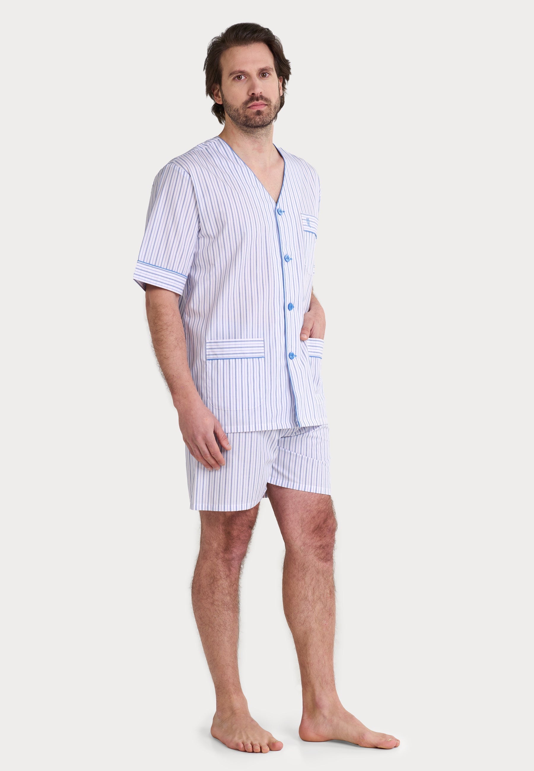 Pijama Hombre Verano Corto Judo Popelín Rayas - Rosa 4546_91