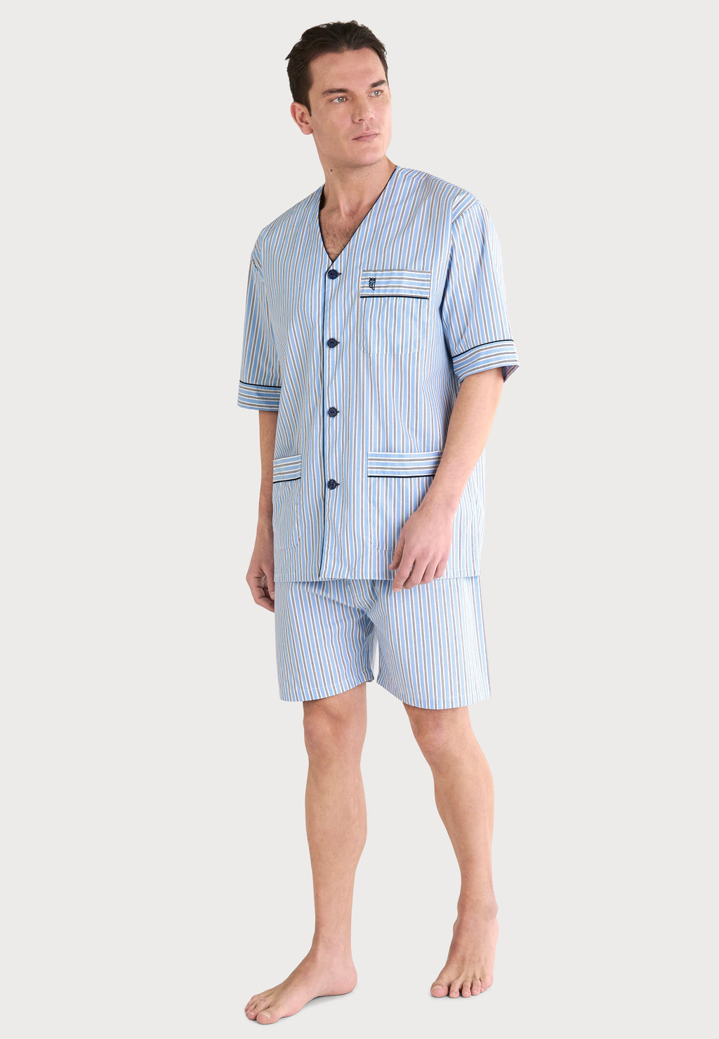 Pijama Hombre Verano Corto Judo Popelín Rayas - Azul 4547_30