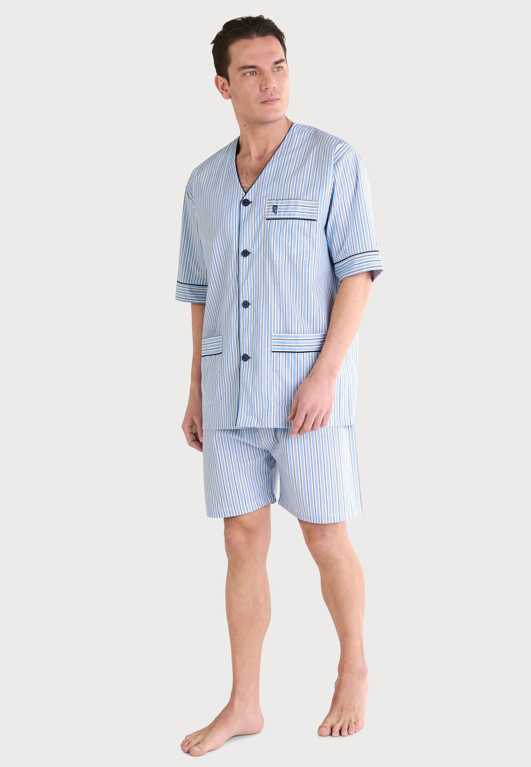 Pijama Hombre Verano Corto Judo Popelín Rayas - Azul 4547_30