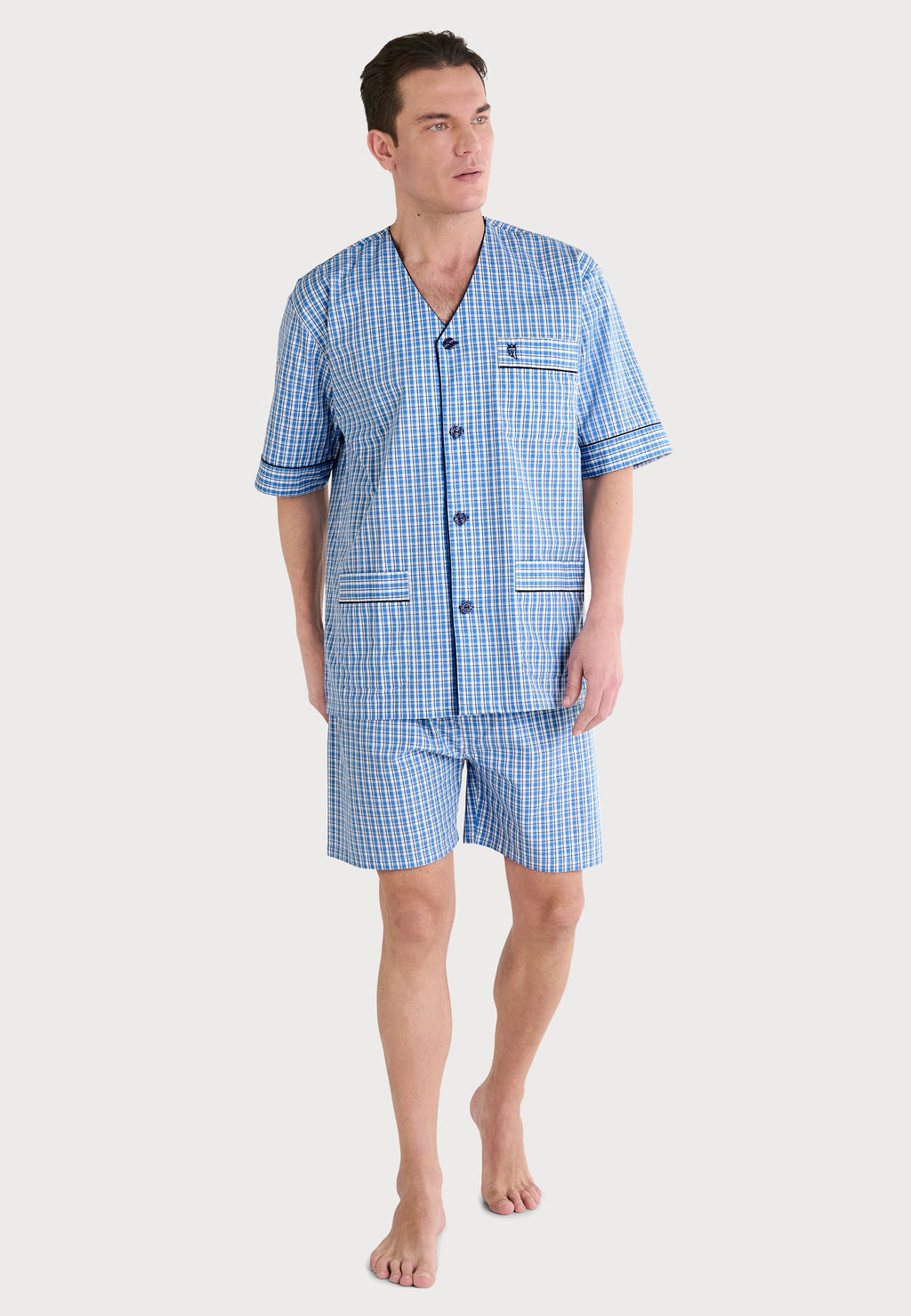 Pijama Hombre Verano Corto Judo Popelín Cuadros - Azul 4548_36