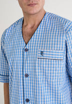 Pijama Hombre Verano Corto Judo Popelín Cuadros - Azul 4548_36