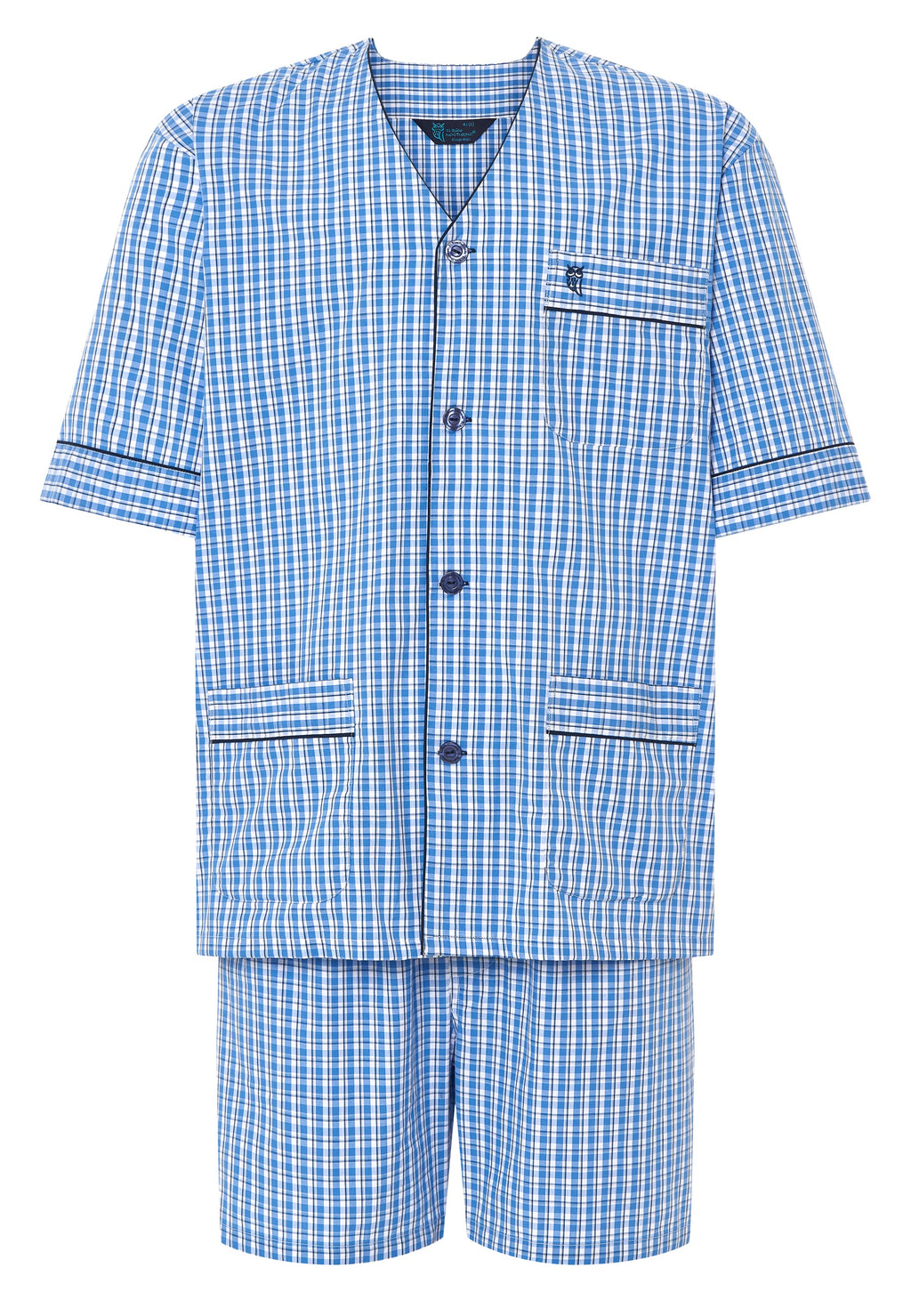 Pijama Hombre Verano Corto Judo Popelín Cuadros - Azul 4548_36